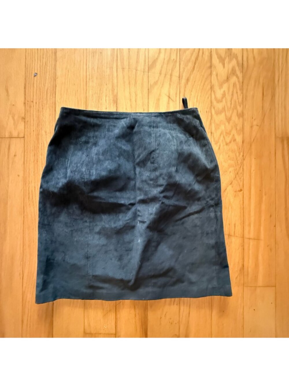Vintage Winlit Genuine Leather Black Suede Zip Up Skirt Made in Korea